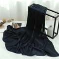 Detail of navy blue pleated scarf showing light breathable fabric texture on a stand - Navy Blue (TH35-7) / 180x70cm