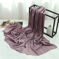Detail of mauve pleated scarf draped on a rack with elegant vertical texture and silk sheen - Dark Mauve (TH35-15) / 180x70cm