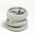 Close-up of gray knitted neck warmer with thick warm plush lining and soft texture - Light Gray