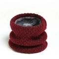 Close-up of thick knit winter neck warmer with warm fleece lining in deep red - Burgundy