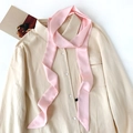 Elegant pink silk skinny scarf styled on a beige shirt for a soft feminine look - Pink (LJ16-69) / 190*5cm