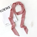 Elegant long skinny pink satin scarf for women with silky finish and pointed ends - Light Pink (LJ16-70) / 190*5cm