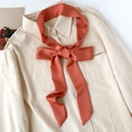 Orange silk satin skinny scarf tied as a bow on a beige shirt collar - Orange Red (LJ16-72) / 190*5cm