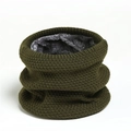Detail view of military green knitted neck warmer with soft grey fleece lining - Army Green