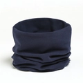 Close-up of a soft navy blue cotton neck warmer showing seamless knit texture and folds - Navy Blue