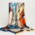 Abstracte geometrische zijden satijnen vierkante sjaal met oranje en blauwe artistieke print - Blauw en Geel Abstracte Kunst