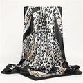 Luxurious 90cm leopard print silk scarf with golden chain patterns and geometric border - 90*90cm / Black (FT171-2)