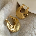 Chunky gold U-shaped hoop earrings with polished mirror finish for minimalist jewelry style - Flat Pleated Ear Buckle (Real Gold Plated) / Gold