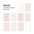 Σετ 50 τεμαχίων χαρτί scrapbooking σειράς Ballet με γεωμετρικά σχέδια σε ροζ και γκρι - Μπαλέτο