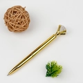 Elegant gold metal ballpoint pen with a large crystal diamond top on white background - Diamond Ballpoint Pen (Gold)