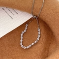 Detailed view of silver adjustable drawstring bracelet with pear-cut cubic zirconia stones - Silver