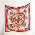 Classic Chinese dragon silk scarf with red and blue imperial patterns on beige base - 90*90cm / Blue Cream Border Style (FT165-1)