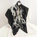 Elegant large silk scarf with black and white abstract art texture on white t-shirt - Black