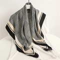 Classic houndstooth silk scarf for women featuring geometric beige and black patchwork design - Black Beige Mix (FN51-3)