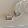 Macro detail of S925 sterling silver stamp on minimalist geometric triple layer square studs - Silver Triple Layer Square Hollow Style / Silver