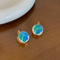 Detailed close-up of retro enamel stud earrings with vintage gold-plated scalloped edges - Gold Double-sided Drip Glaze Oil Painting Ear Clip (Gold Plated)