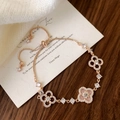 Detail of rose gold clover bracelet with pink shell inlay and adjustable slider clasp - D-308 Rose Gold Pink Four Leaf Clover Bracelet
