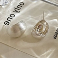 Macro detail of silver bean stud earrings featuring a matte brushed metal finish - Brushed Silver Bean (Silver Plated)