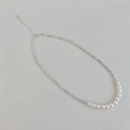 Detail of silver faceted beads and white pearls necklace with adjustable lobster clasp - Continuous String White Pearl Style