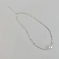Macro detail of silver irregular beads necklace with white pearl and adjustable clasp - Single Layer Single White Pearl Style