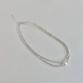Detail showing double-layer silver bead necklace with a large white pearl and lobster clasp - Double Layer Single White Pearl Style