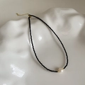 Minimalist black crystal beaded necklace with white baroque pearl and gold clasp - Single Freshwater Pearl Black Beaded Necklace