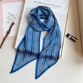 Close-up of blue geometric chevron pattern on a silky narrow scarf for fashion accessories - Blue Arrow Pattern (LE-33)