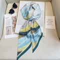 Elegante zijden sjaal met blauw-geel kleurverloop en abstracte patronen voor dames chic - 147x14cm / Cyaan Blauw (LE-7 Cyaan Blauw)