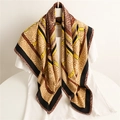 Elegant 90cm twill silk scarf featuring yellow belt patterns and black geometric borders - Coffee Yellow (FN19-3)