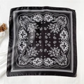 Detailed view of square silk scarf featuring black and white paisley floral patterns - Fj454-7 / 70*70cm