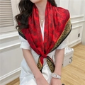 Elegant 110cm square silk scarf featuring red floral print and leopard border detail - Red Black Flower Leopard Border (FE38-1)
