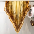 Silk square scarf in bright yellow with baroque patterns and leopard print accents - Yellow Baroque Leopard (FE151-1)