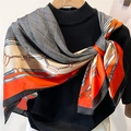 Silk scarf with orange and black houndstooth pattern and gold chain print detail - Orange Black Houndstooth Chain (FE132-1)