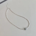 Close-up of gray pearl necklace with faceted silver beads and adjustable clasp link - Single Layer Single Grey Pearl Necklace