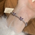Elegante bracciale in argento con farfalle in zircone viola e cristalli da donna - Argento Viola