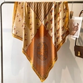 Retro animal print square silk scarf in warm gold and orange tones with mandala pattern - Warm Gold Mandala Reindeer (FE153-1)