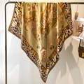 Champagne gold silk-like square scarf with vintage carriage print and leopard pattern - Champagne Gold European Carriage Leopard (FE156-1)
