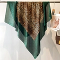 110cm silk-like leopard print scarf with dark green paisley border and satin finish - Leopard Patchwork Dark Green Paisley (FE142-2)
