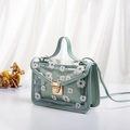 Mint green transparent daisy crossbody bag with a matching internal leather pouch - Green