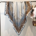 Blue leopard print square silk scarf with vintage damask patterns for women - Sky Blue Gradient Damask Leopard (FE139-1)