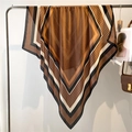 Brown and black geometric checkered satin silk square scarf 110cm shawl for women - Brown Black Retro Plaid (FE136-1)