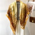 Baroque leopard print satin shawl in yellow and gold draped on a classic outfit - Bright Yellow Leopard Baroque (FE151-1)