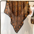 110cm large square scarf with golden baroque damask print and elegant black borders - Gold Orange Retro Damask (FE155-1)