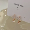 Detailed close-up of rose gold flower earrings with sparkling cubic zirconia on card - Pink Flower Zirconia Earrings (Gold Plated)