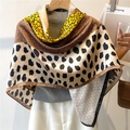 110cm large silk-feel scarf with mixed animal prints and yellow giraffe pattern - Animal Print Patchwork Honeycomb (FE145-1)
