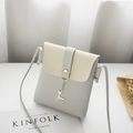 Minimalist crossbody phone bag with deer pendant and contrasting leather texture - Light Gray