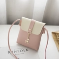 Fashionable pink and beige mini crossbody phone bag with gold deer pendant and strap - Pink