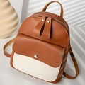 Mini backpack in brown and white color-block leather with gold magnetic closure - Brown