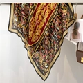 Baroque print square silk scarf with vintage red and gold patterns for women - Red Gold Black Scroll Mythical Beast (FE140-1)
