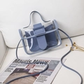 Summer transparent PVC square crossbody bag with blue leather trim and inner pouch - Blue